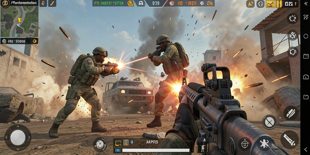 Tampilan gameplay mendebarkan dari API77 dengan aksi tembak-menembak yang intens.