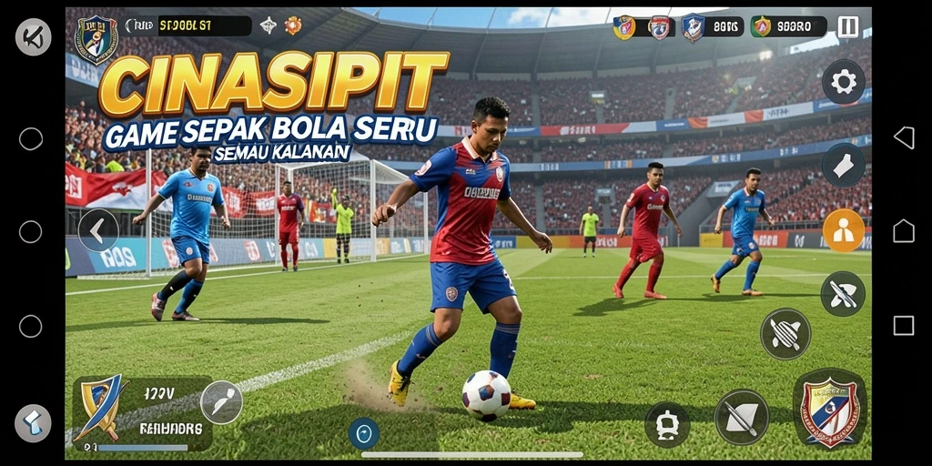 Tampilan gameplay seru di lapangan sepak bola.