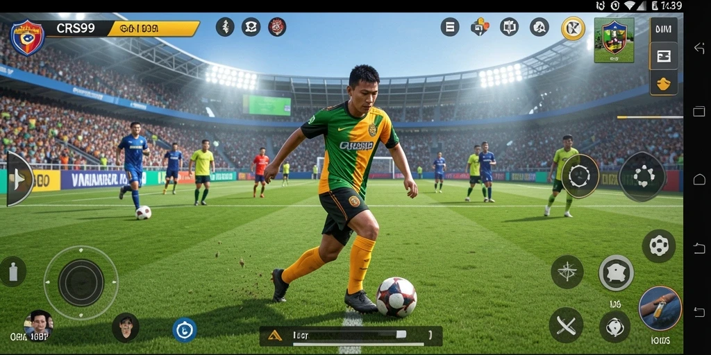 Tangkapan layar gameplay seru di lapangan sepak bola.