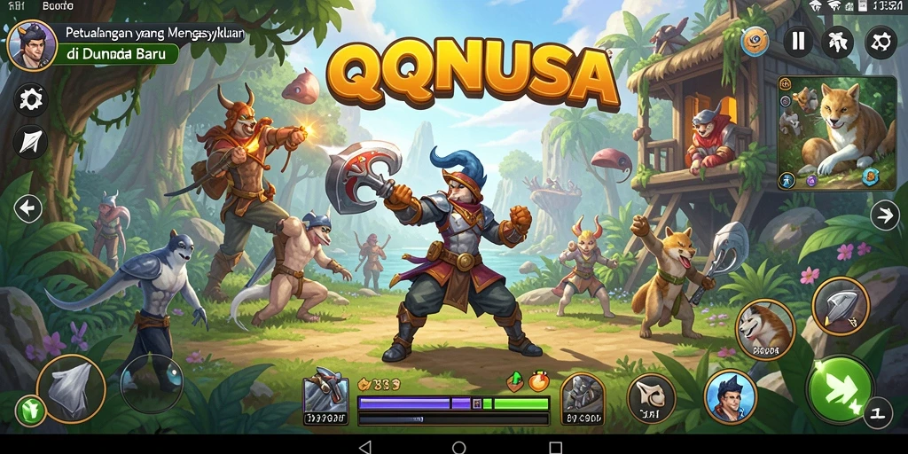 Tampilan gameplay QQNUSA menampilkan petualangan seru di pulau misterius.