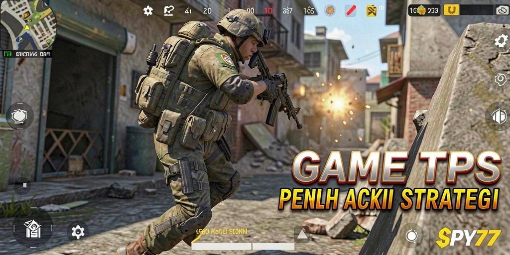 Tampilan aksi seru dalam gameplay TPS SPY77.